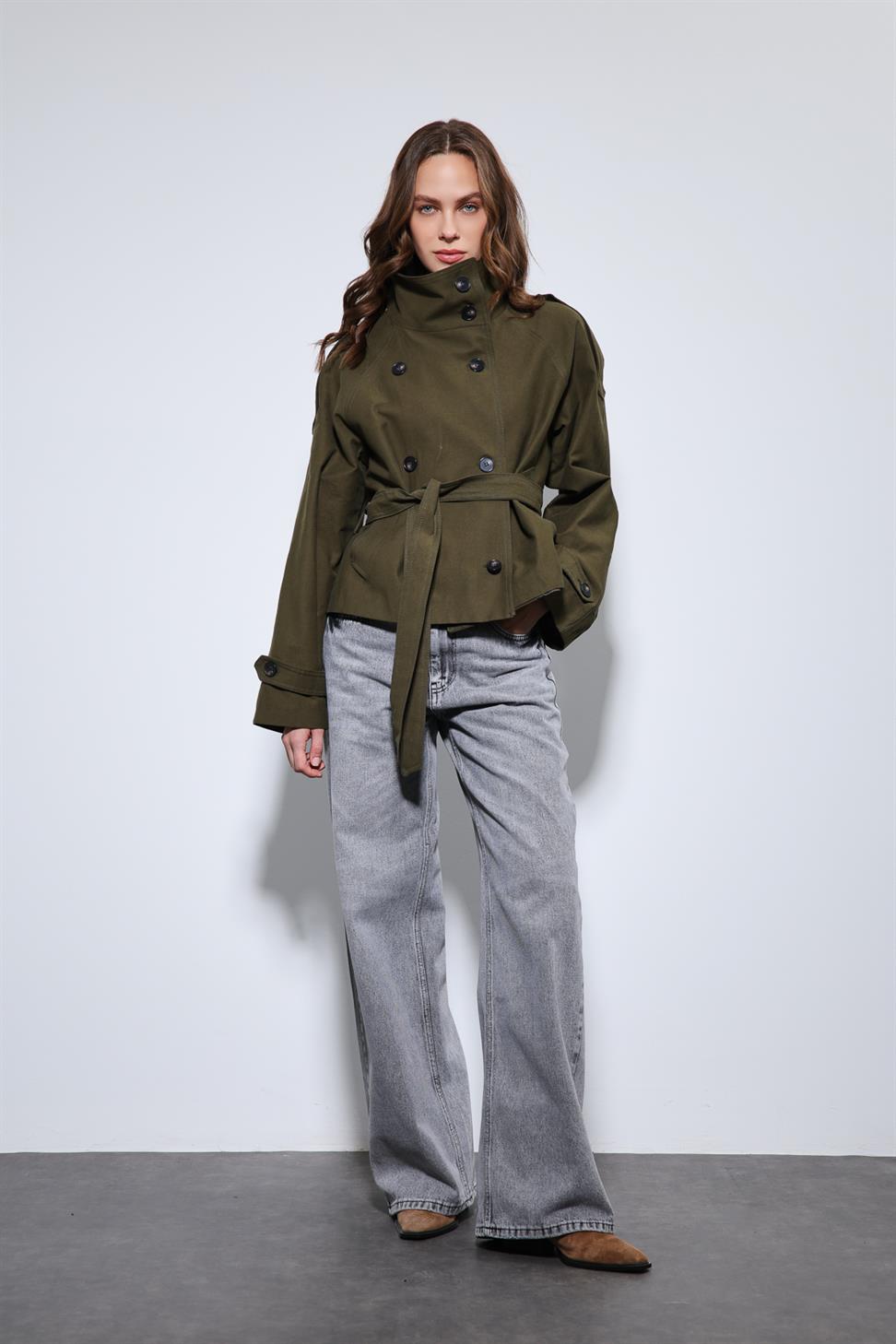 Stand Collar Double-Breasted Trench Coat