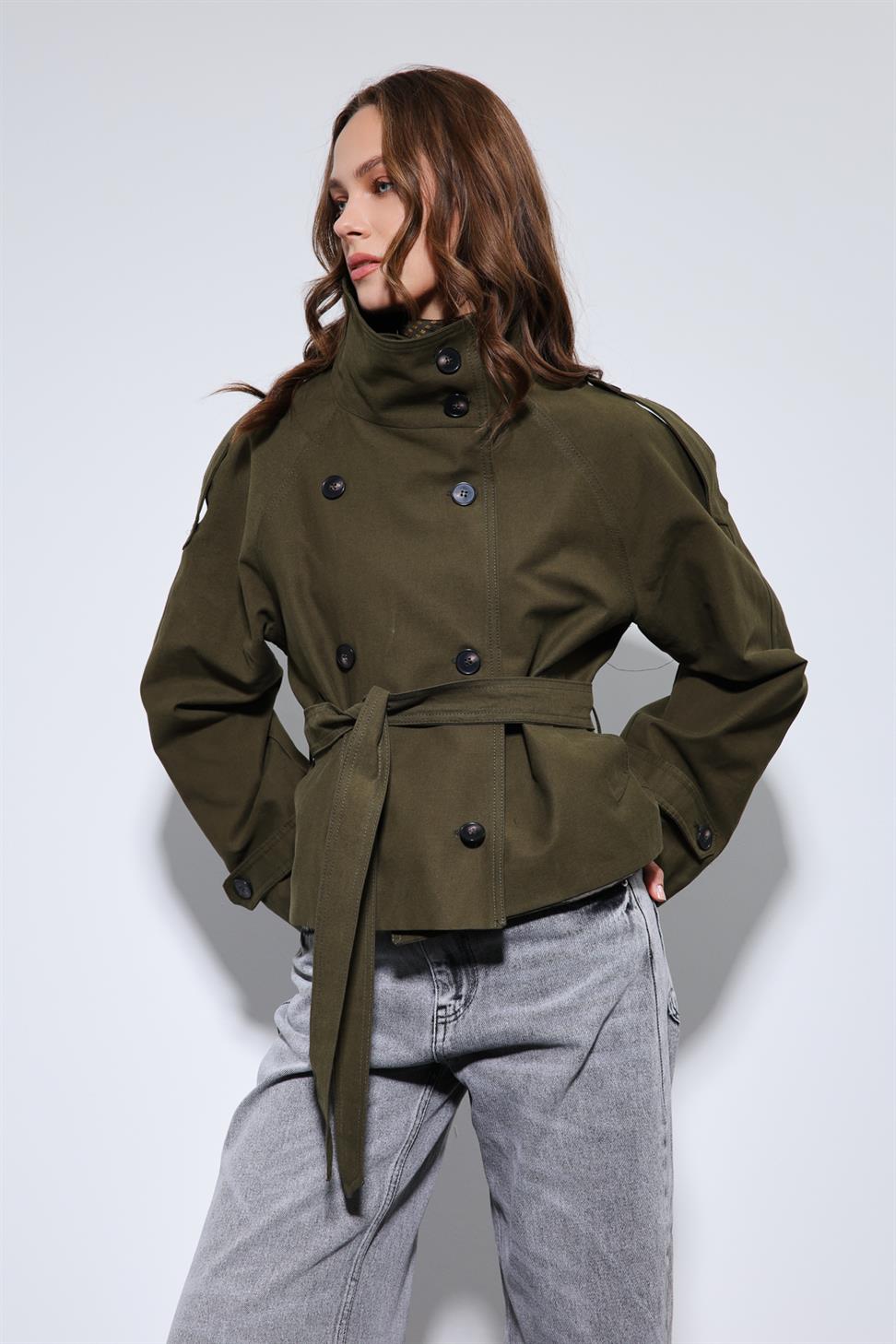 Stand Collar Double-Breasted Trench Coat