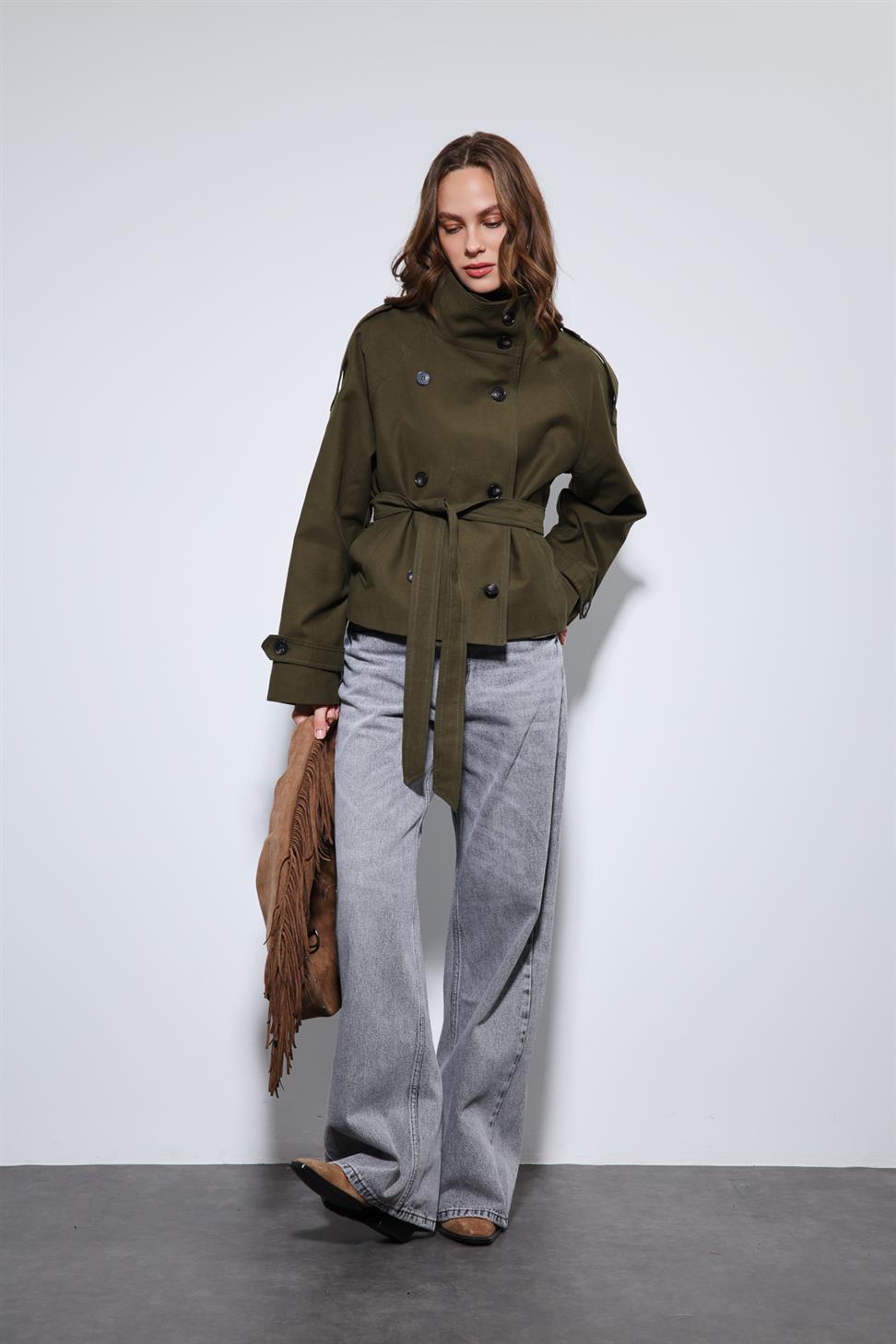 Stand Collar Double-Breasted Trench Coat