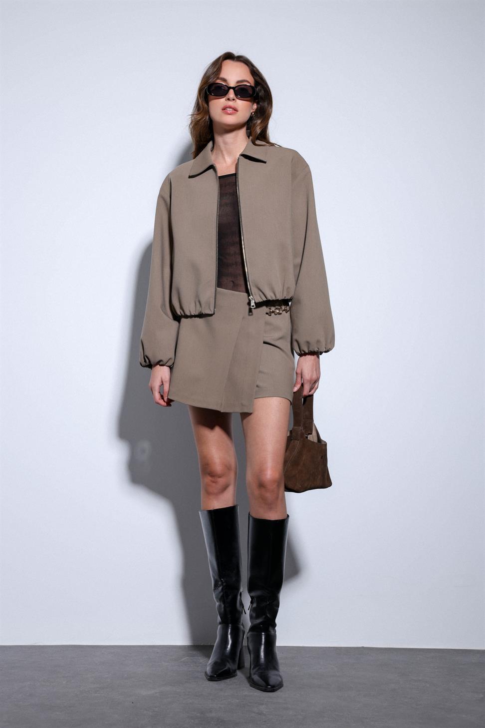 Antioch Haki Fermuarlı Bomber Kadın Ceket