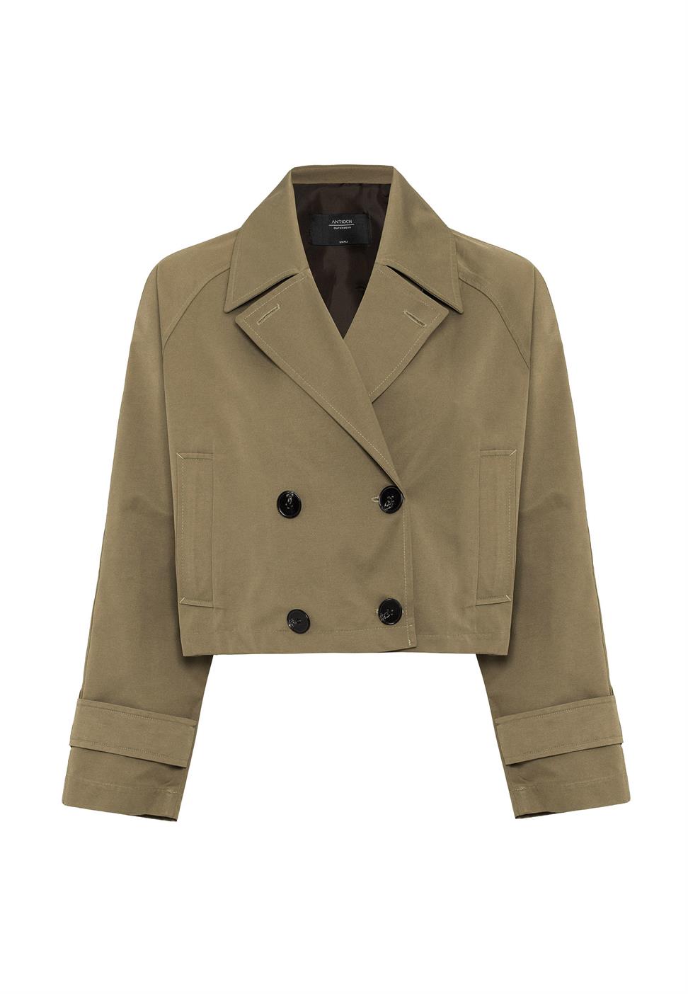 Antioch Haki Kadın Kruvaze Kısa Trençkot