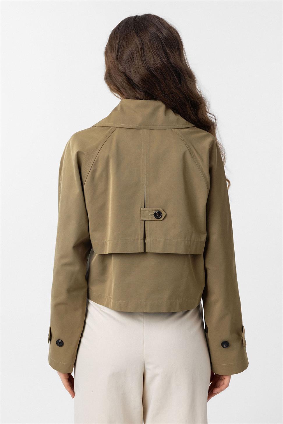 Antioch Haki Kadın Kruvaze Kısa Trençkot