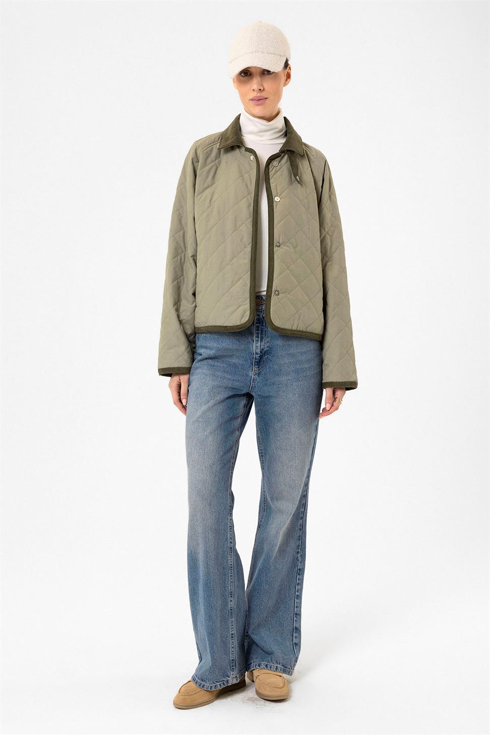 Antioch Haki Kadın Polo Yaka Kapitone Mont