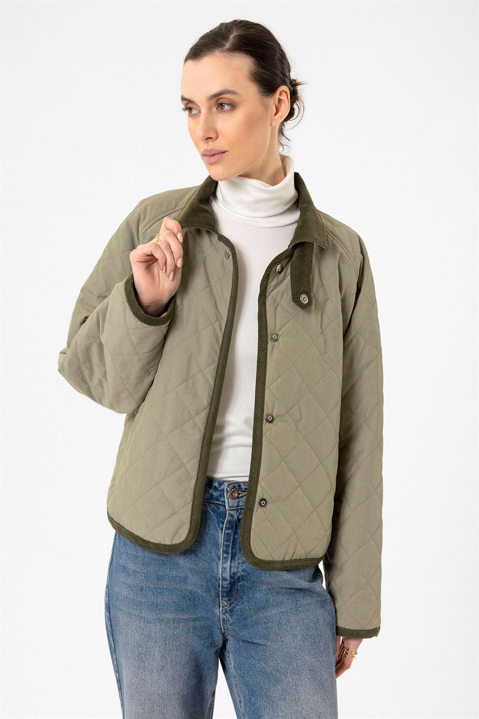 Antioch Haki Kadın Polo Yaka Kapitone Mont