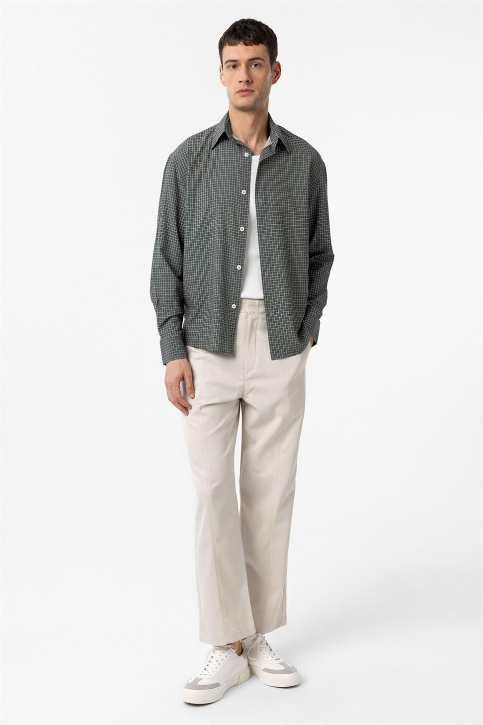 Antioch Haki Kareli Erkek Rahat Kalıp Erkek Gömlek