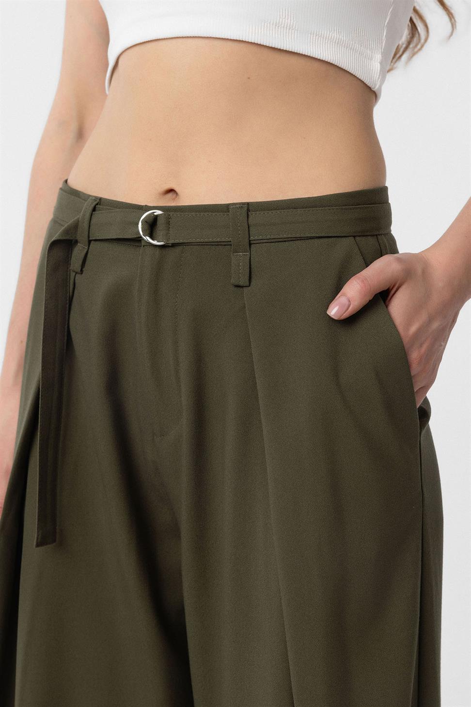 Antioch Haki Kemerli Pilili Kadın Pantolon