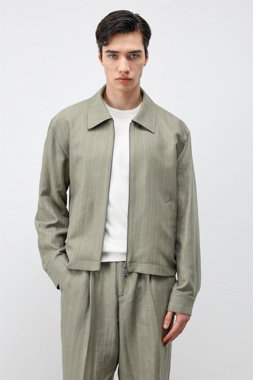 Mens Striped Jacket with Linen Blend