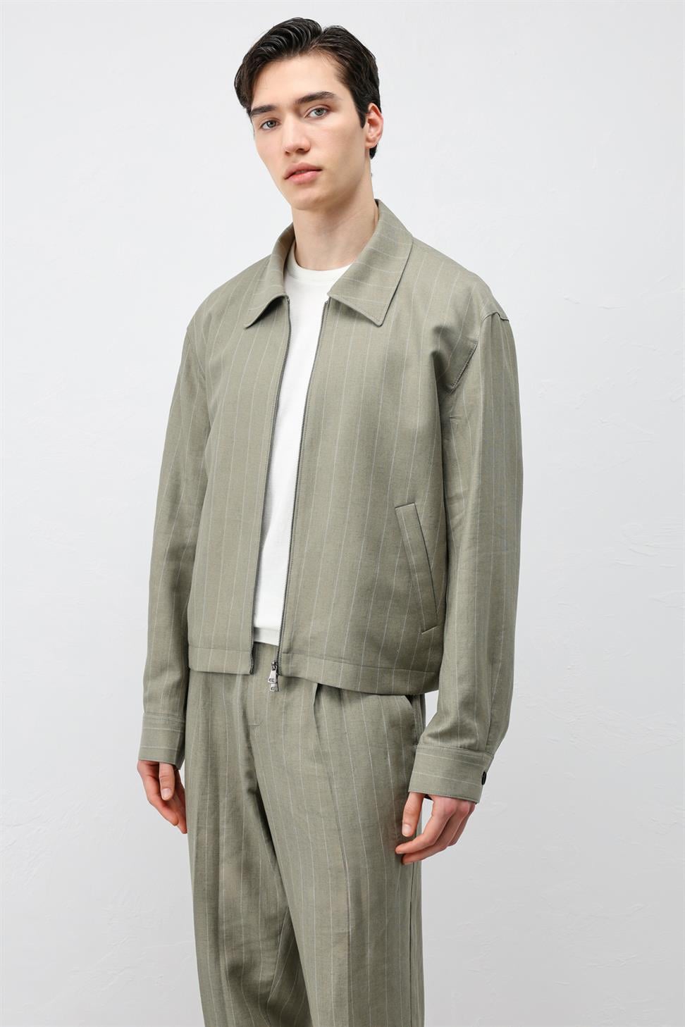 Mens Striped Jacket with Linen Blend