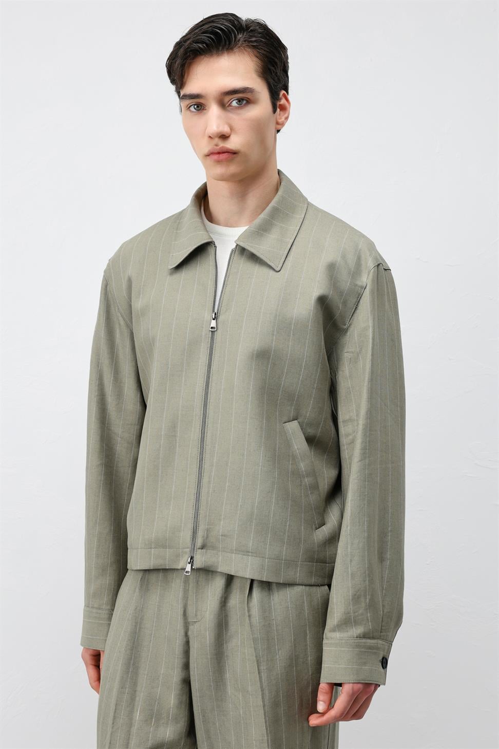 Mens Striped Jacket with Linen Blend