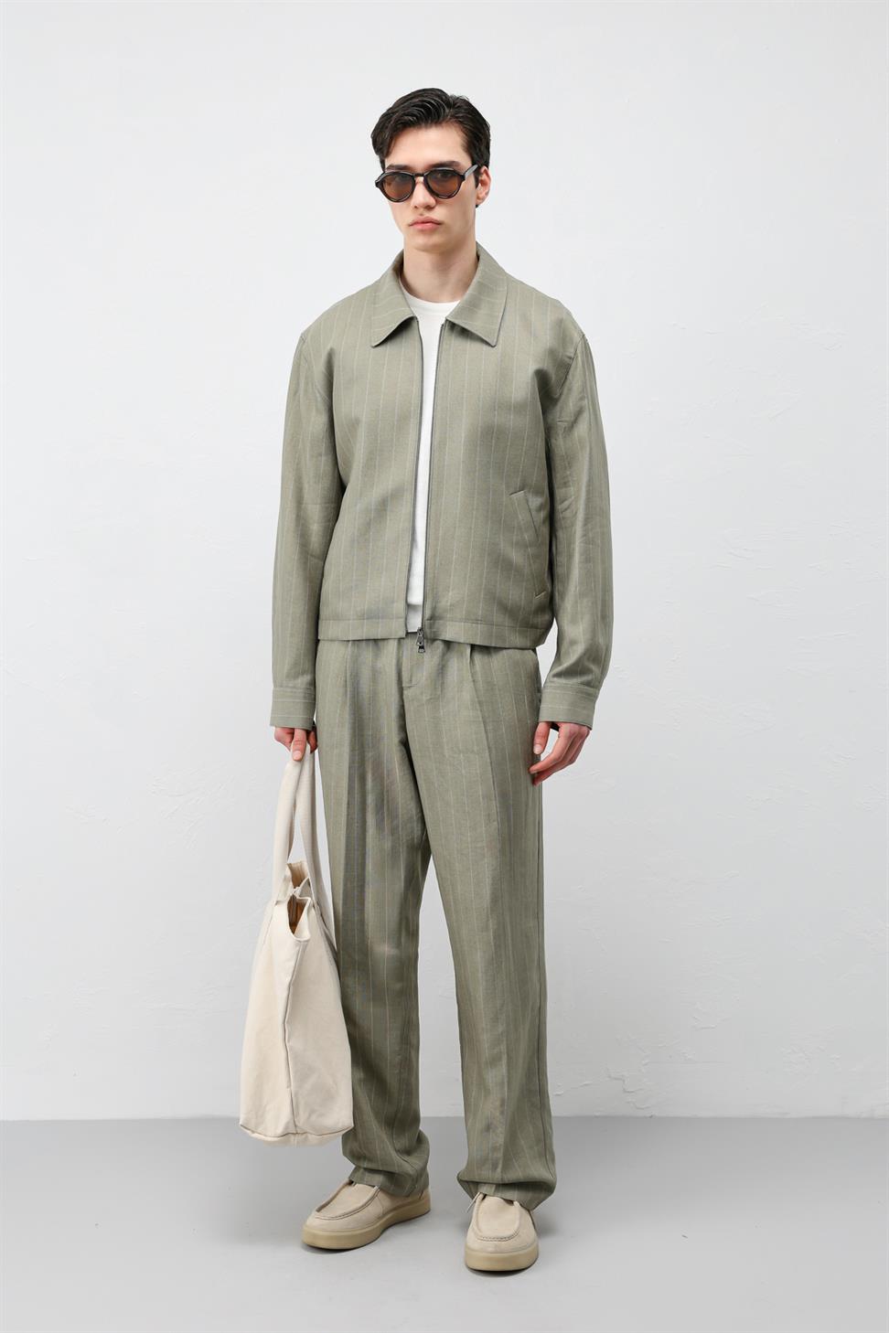 Mens Striped Jacket with Linen Blend