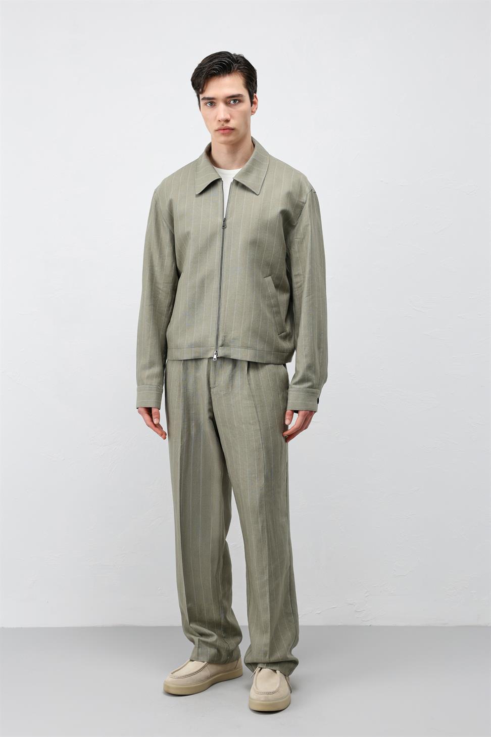 Mens Striped Jacket with Linen Blend