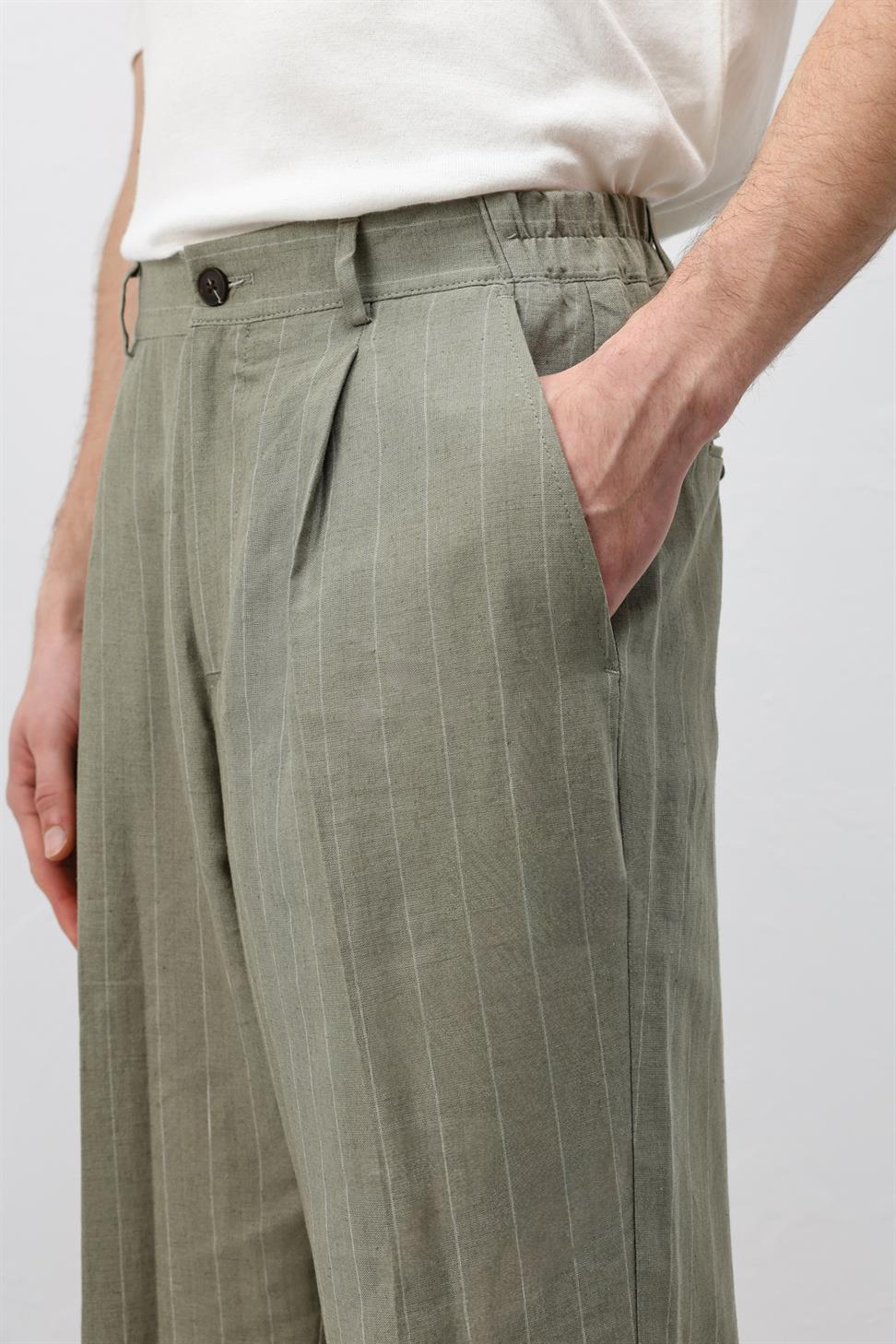 Mens Striped Linen-Blend Pants