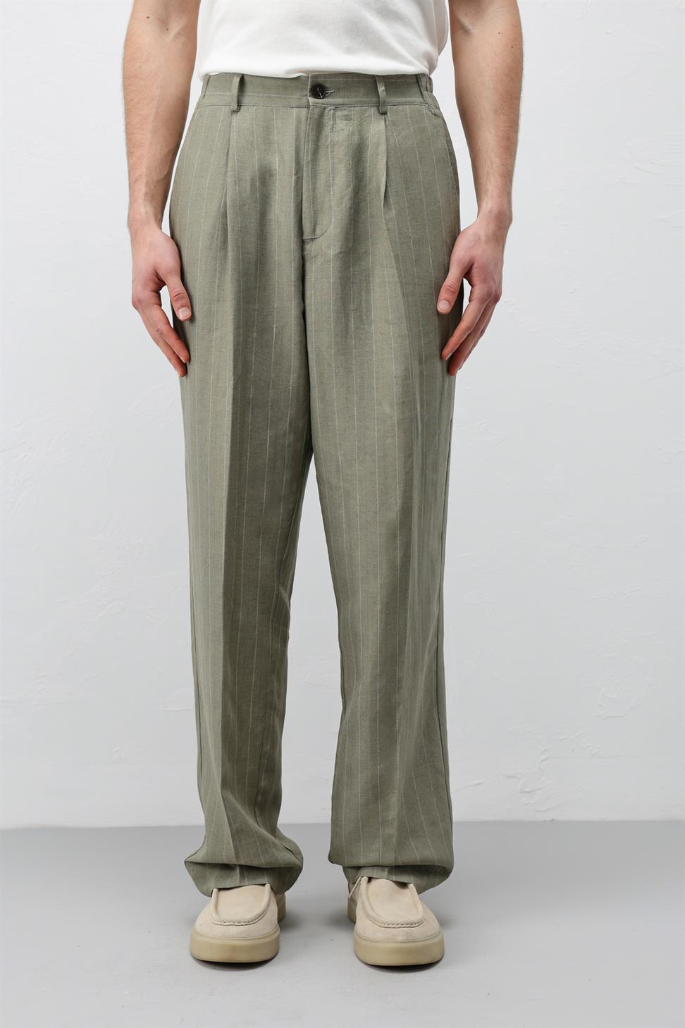 Mens Striped Linen-Blend Pants