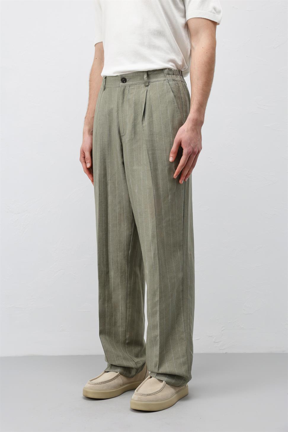 Mens Striped Linen-Blend Pants
