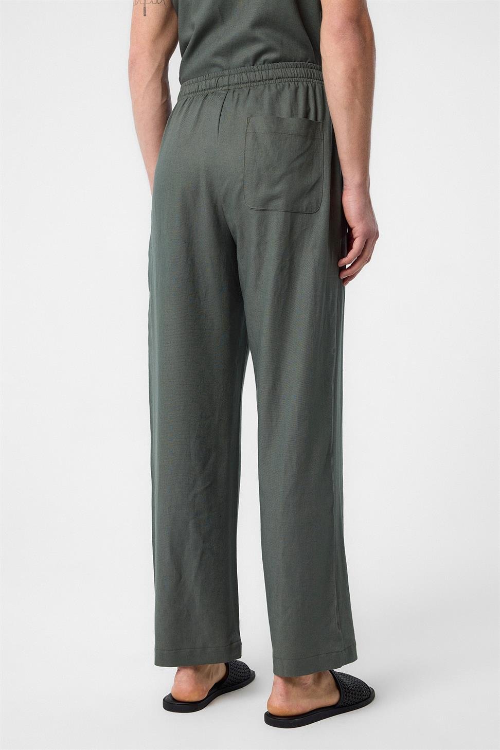 Antioch Haki Keten Karışımlı Jogger Erkek Pantolon