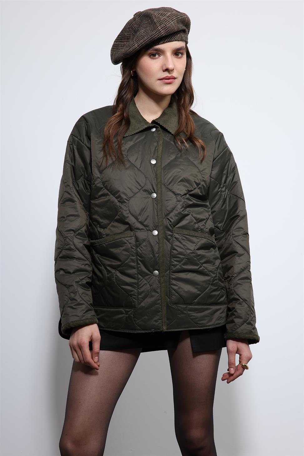 Antioch Haki Kontrast Yaka Desenli Mont