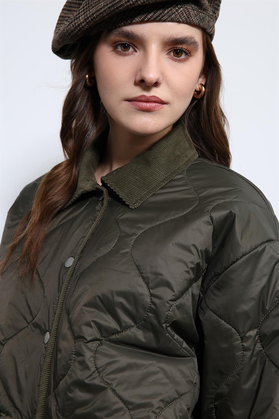 Antioch Haki Kontrast Yaka Desenli Mont