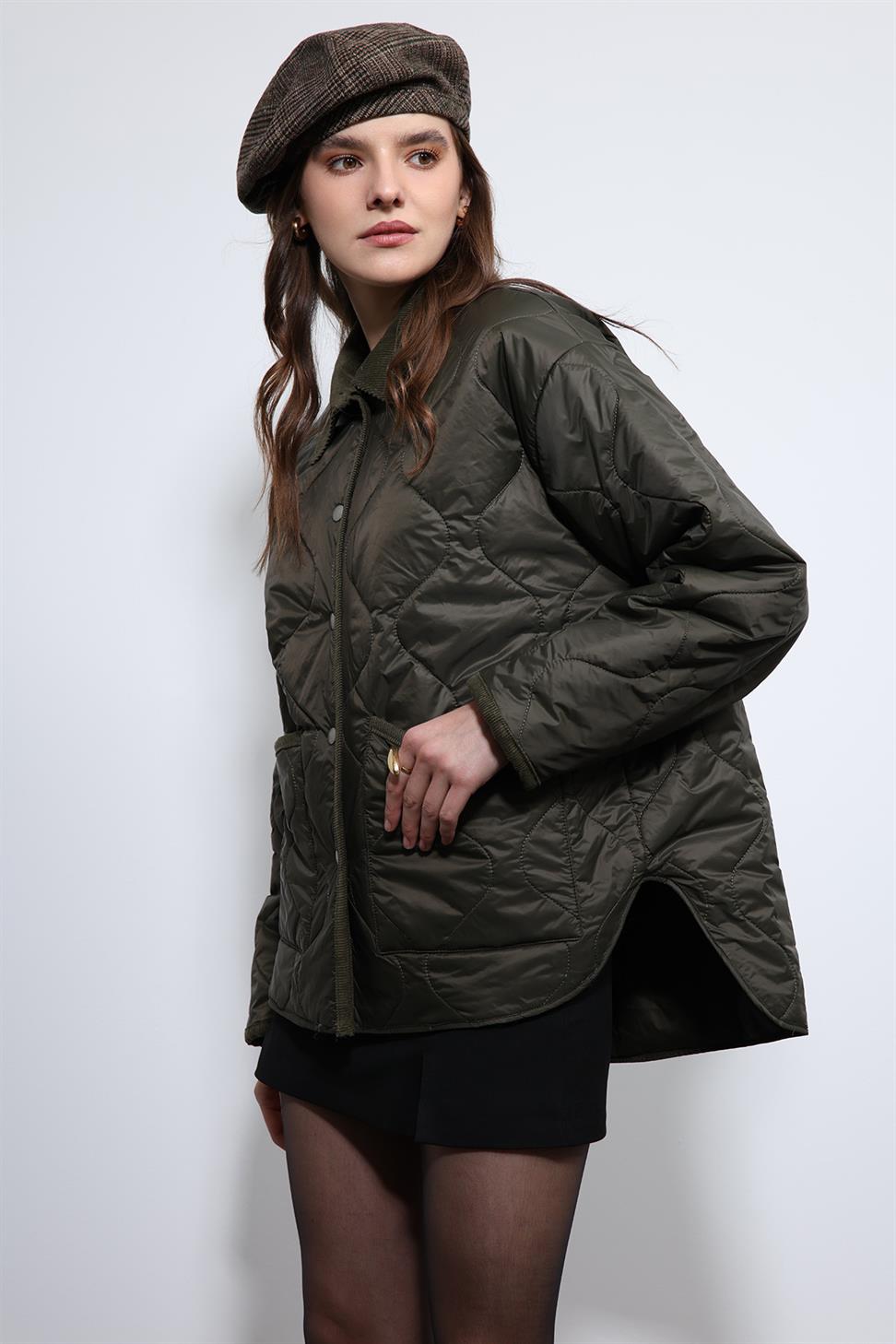 Antioch Haki Kontrast Yaka Desenli Mont