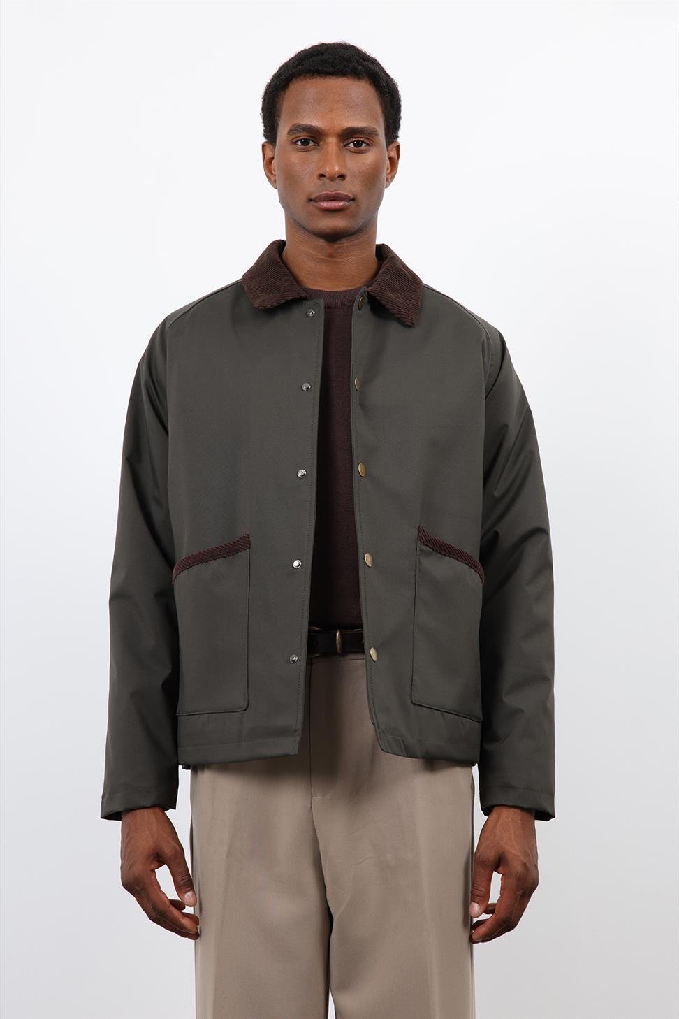 Antioch Haki Kontrast Yaka Erkek Mont