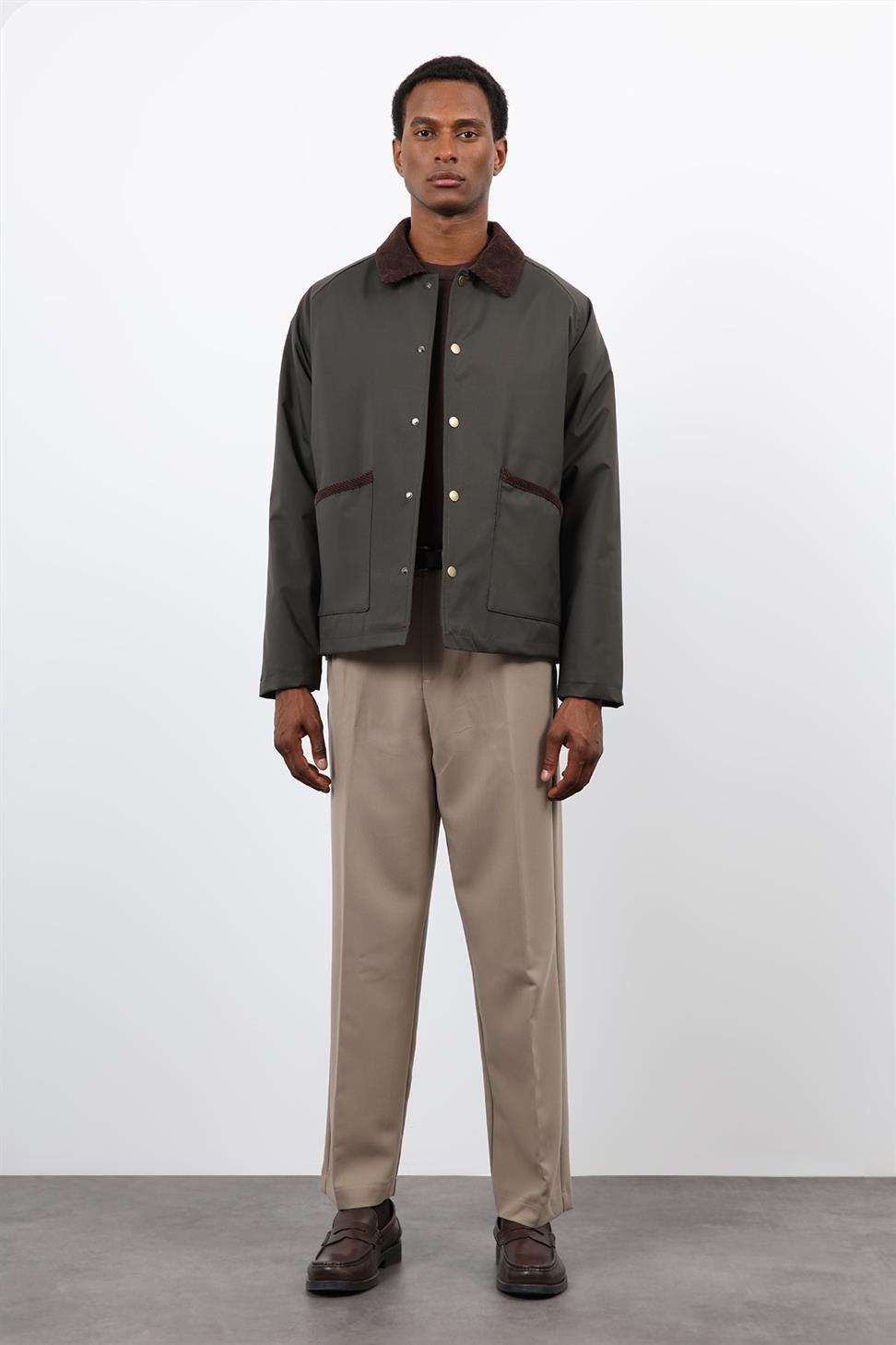 Antioch Haki Kontrast Yaka Erkek Mont