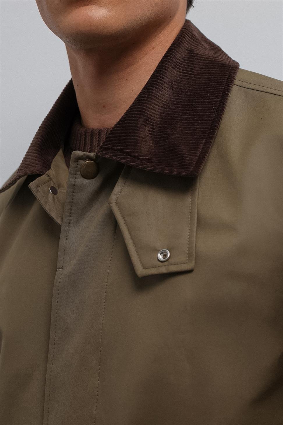 Antioch Haki Kontrast Yaka Teknik Erkek Trençkot