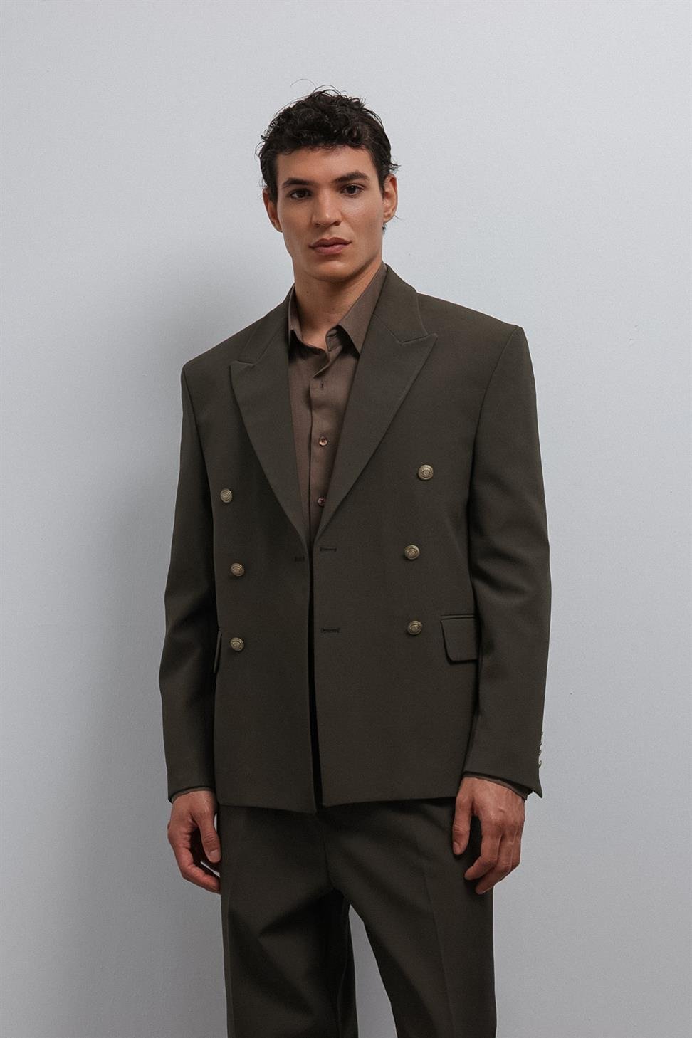 Antioch Haki Kruvaze Erkek Blazer Ceket