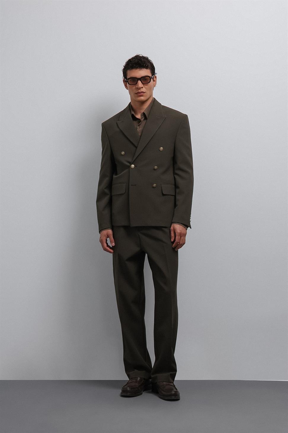 Antioch Haki Kruvaze Erkek Blazer Ceket