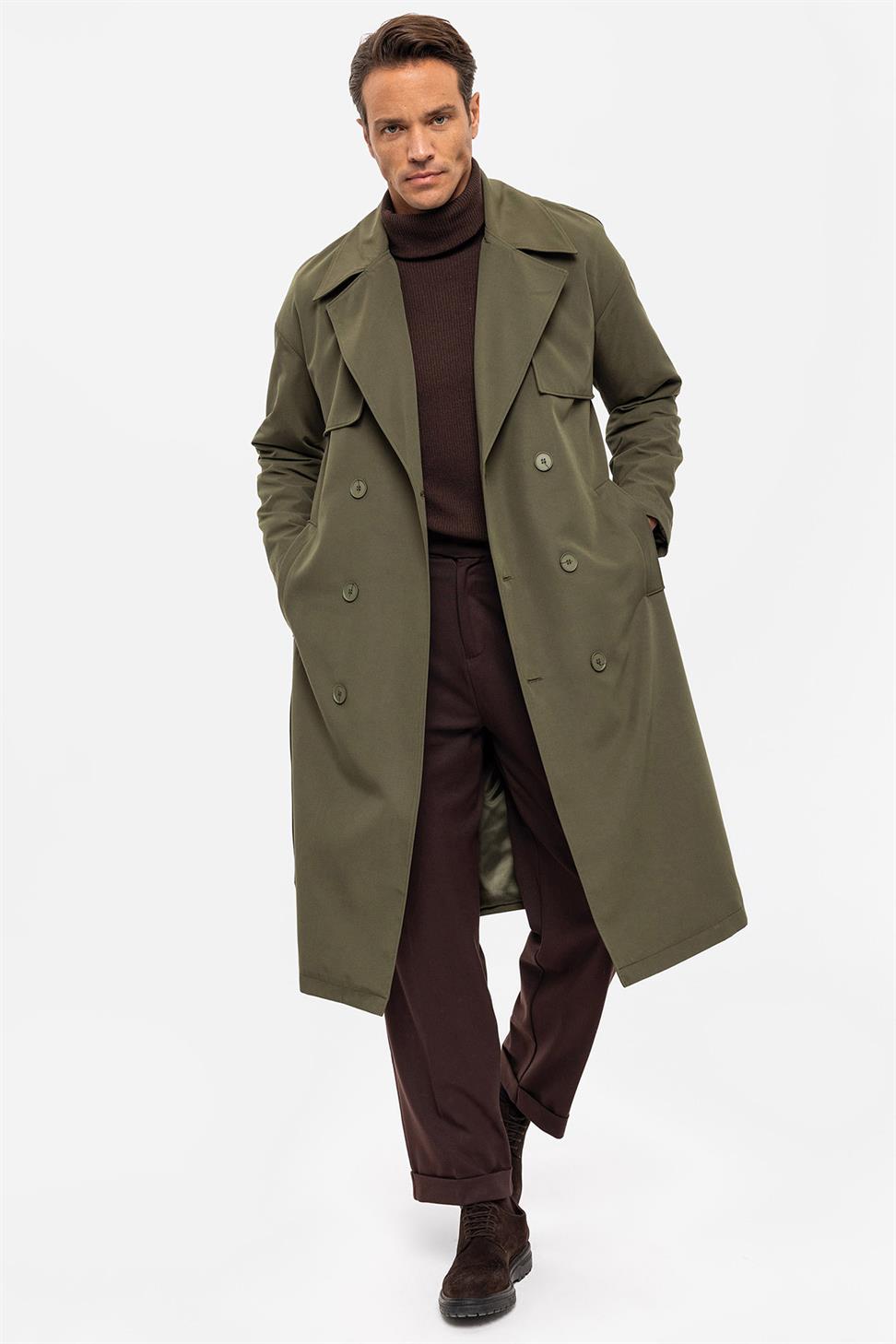 Antioch Haki Kruvaze Kapama Kemerli Trençkot