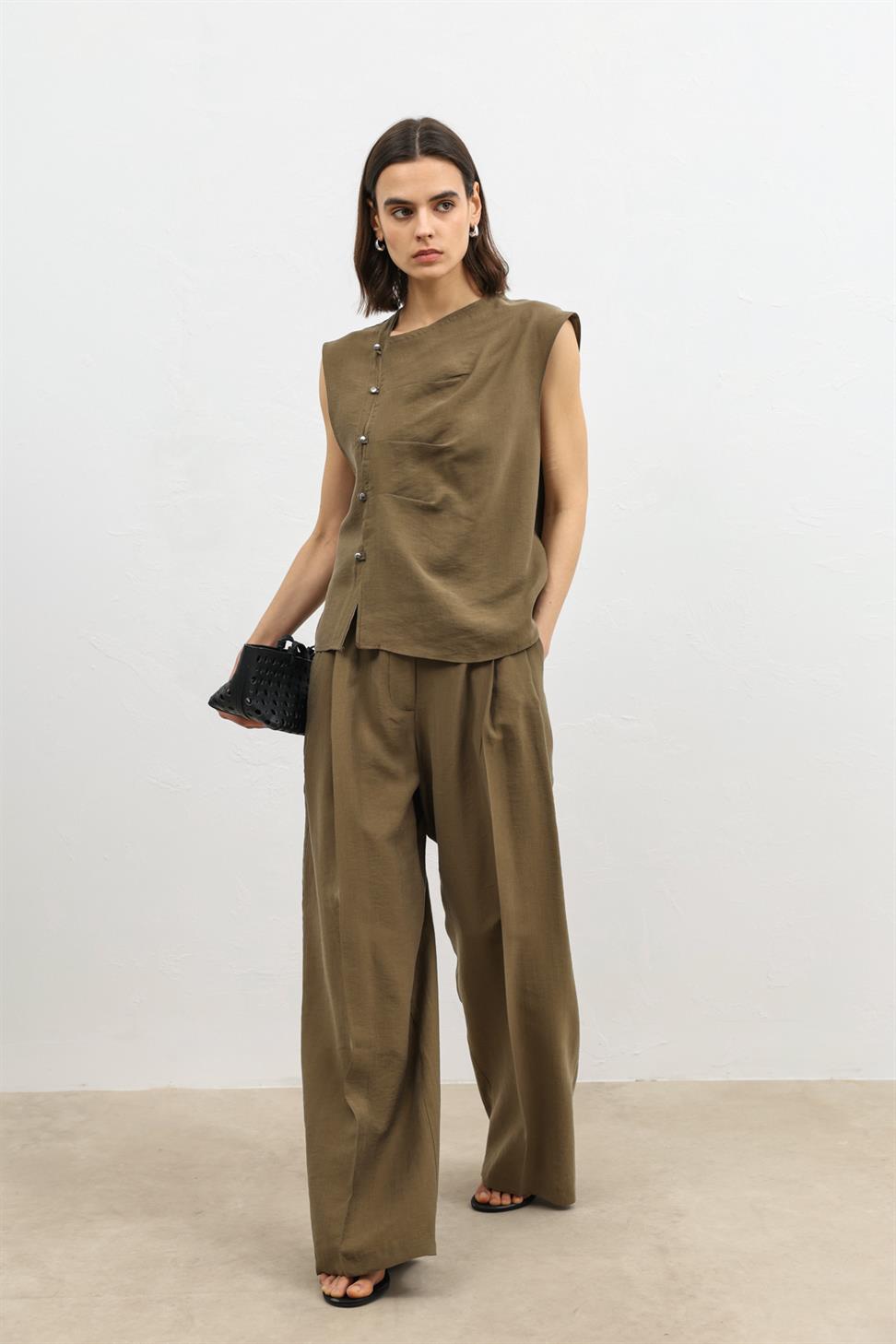 بنطال نسائي واسع الساق من مزيج الليوسيل