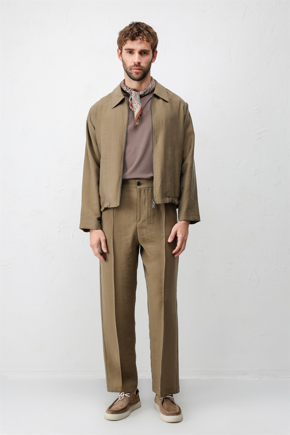 Antioch Haki Lyocell Relaxed Fit Pileli Erkek Pantolon