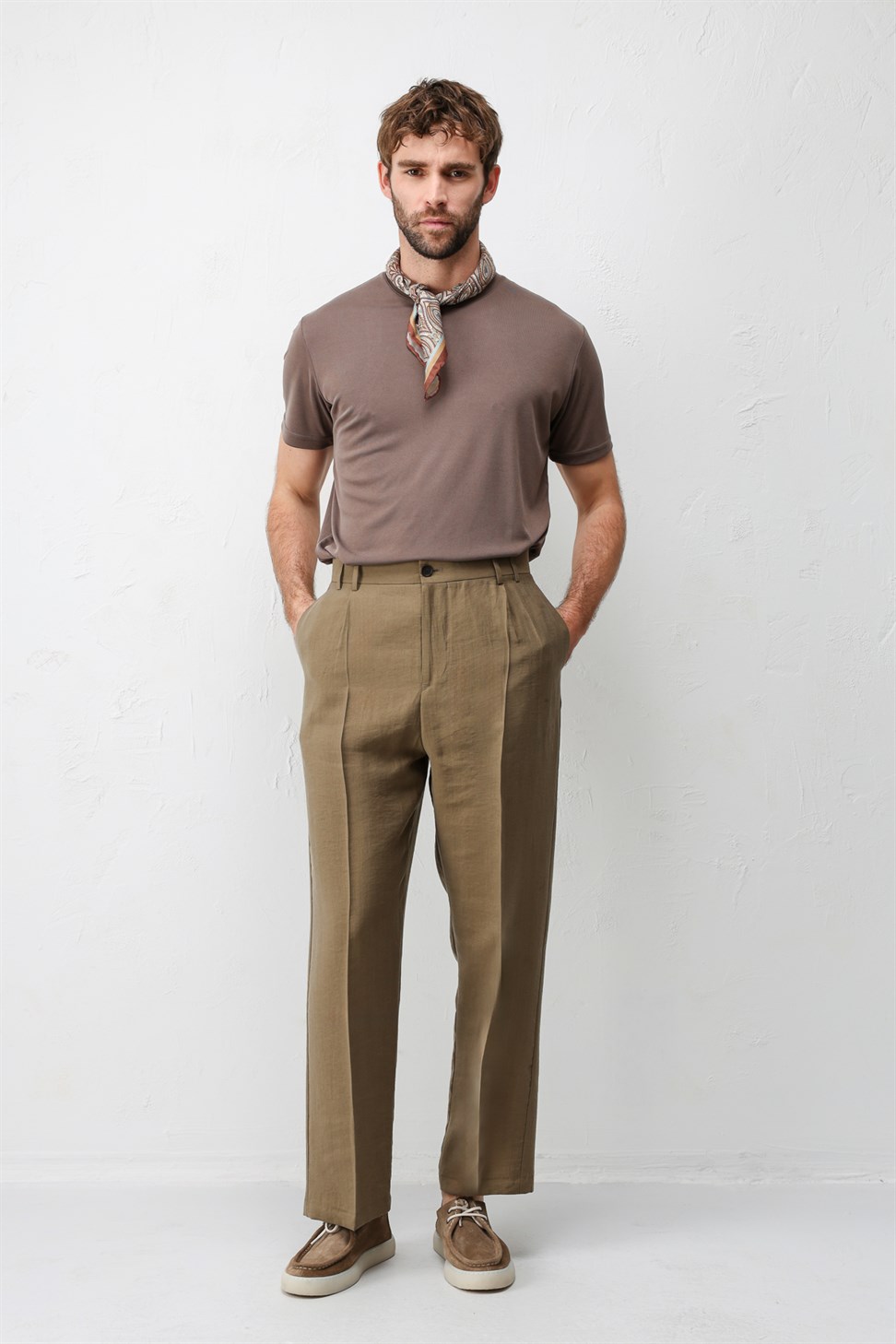 Antioch Haki Lyocell Relaxed Fit Pileli Erkek Pantolon