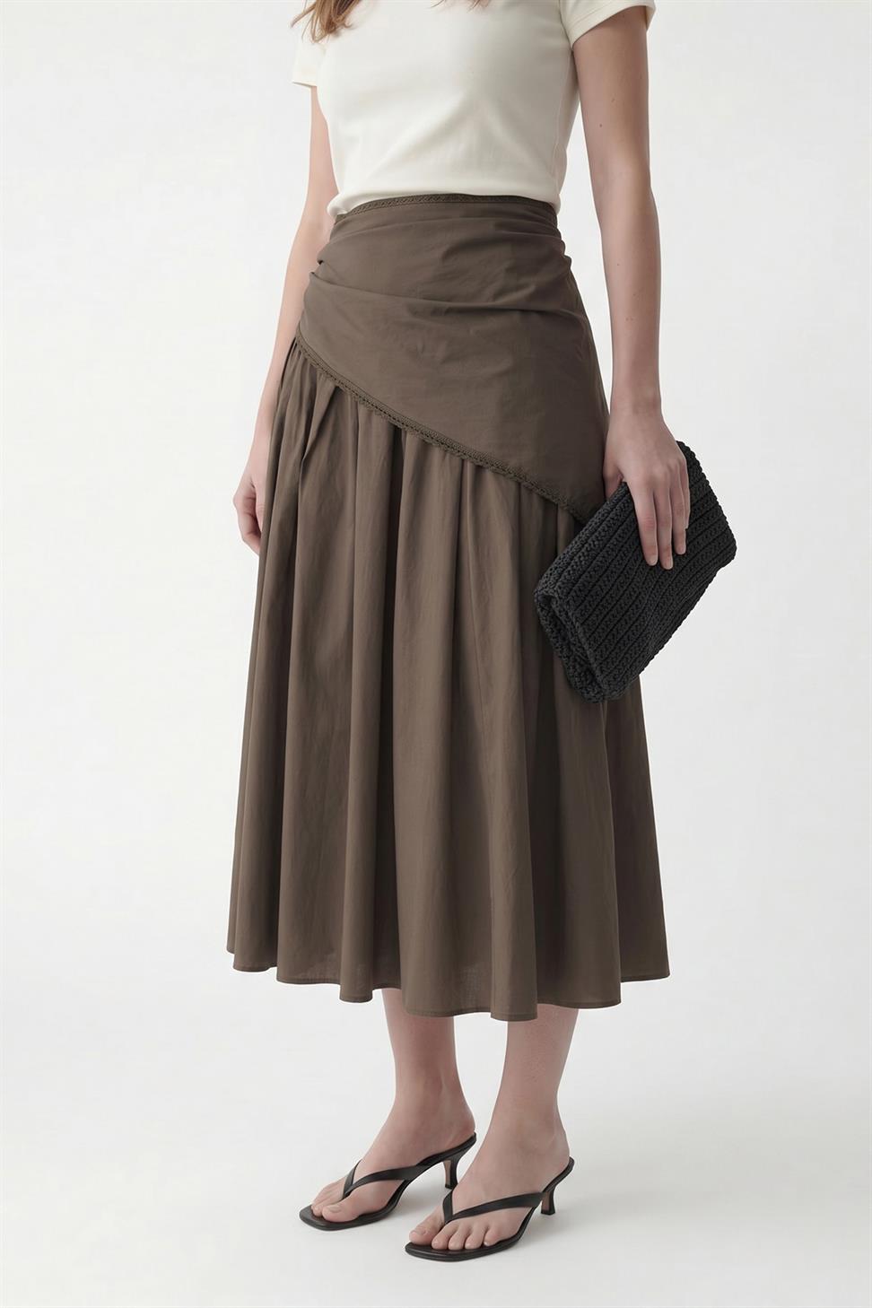 Womens Midi Skirt with Handkerchief Detail