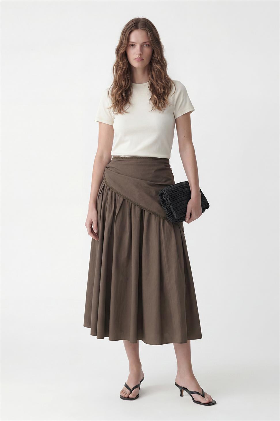 Womens Midi Skirt with Handkerchief Detail