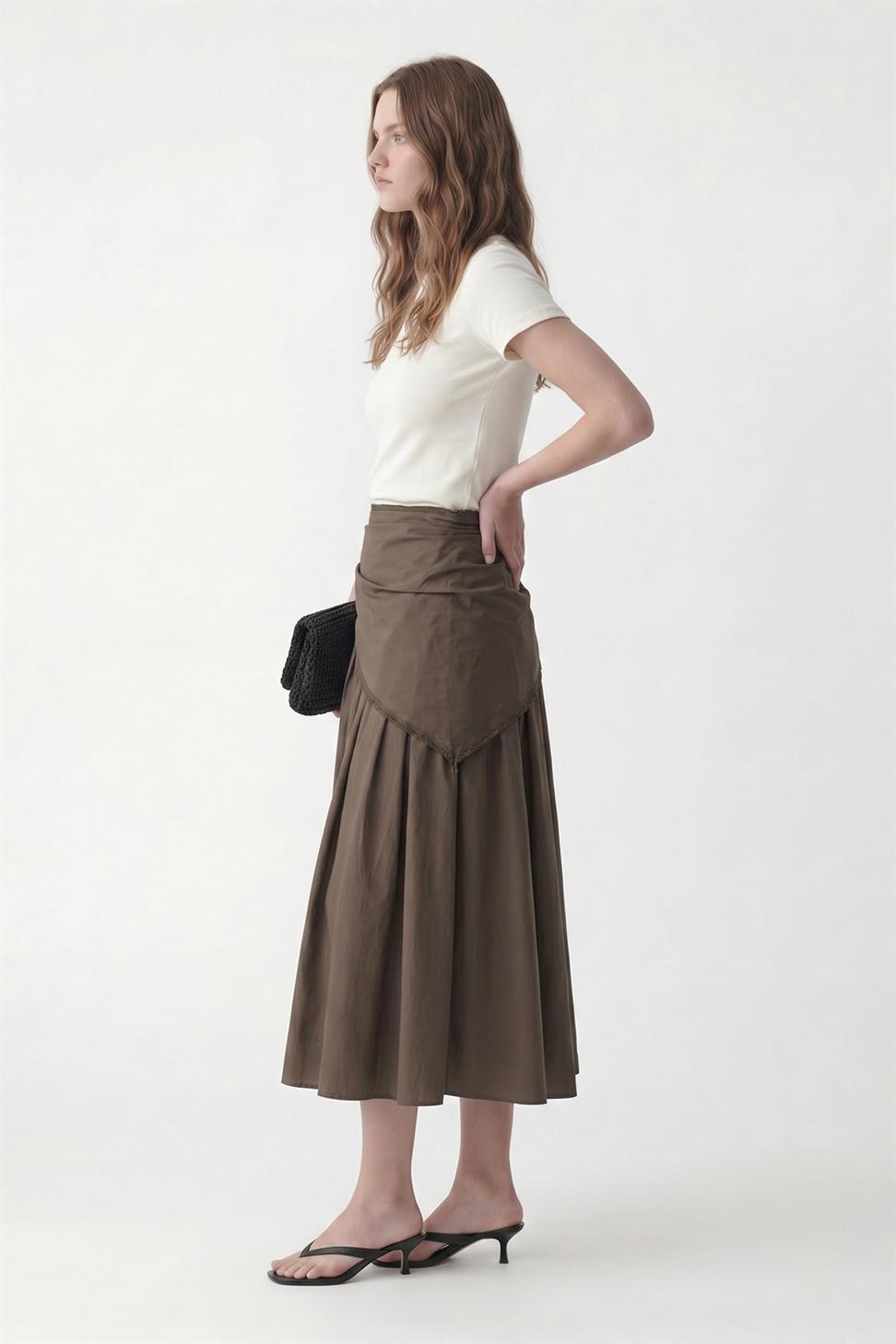 Womens Midi Skirt with Handkerchief Detail