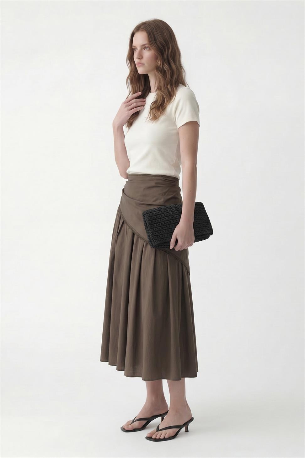 Womens Midi Skirt with Handkerchief Detail