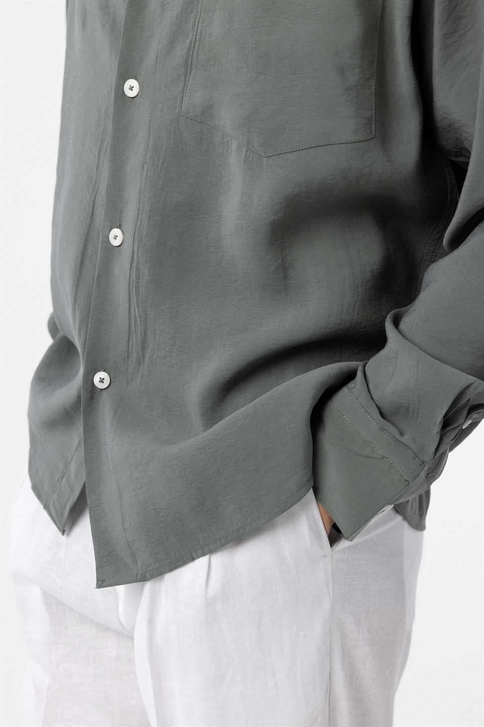 Antioch Haki Modal Kumaş Relax Fit Erkek Gömlek