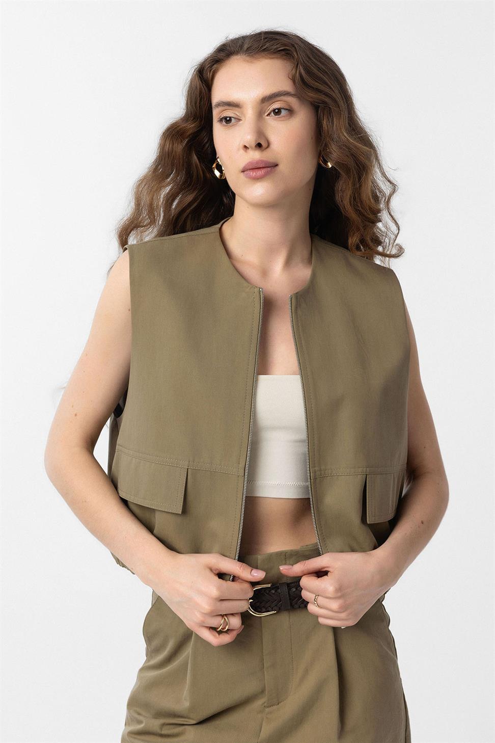 Antioch Haki Oversize Kadın Yelek