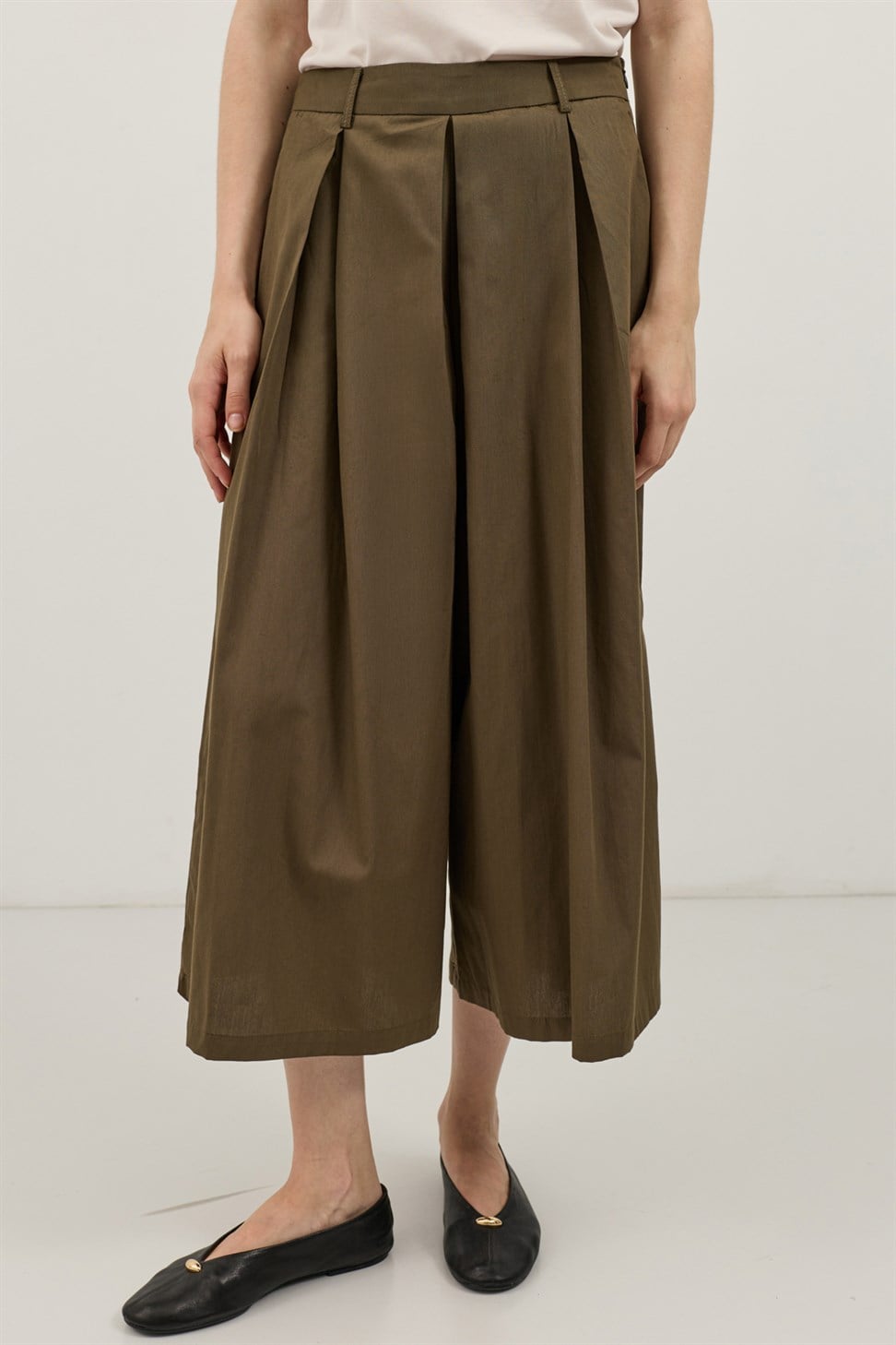 Antioch Haki Pileli Culotte Pantolon