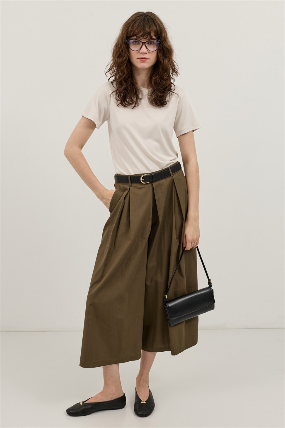 Antioch Haki Pileli Culotte Pantolon