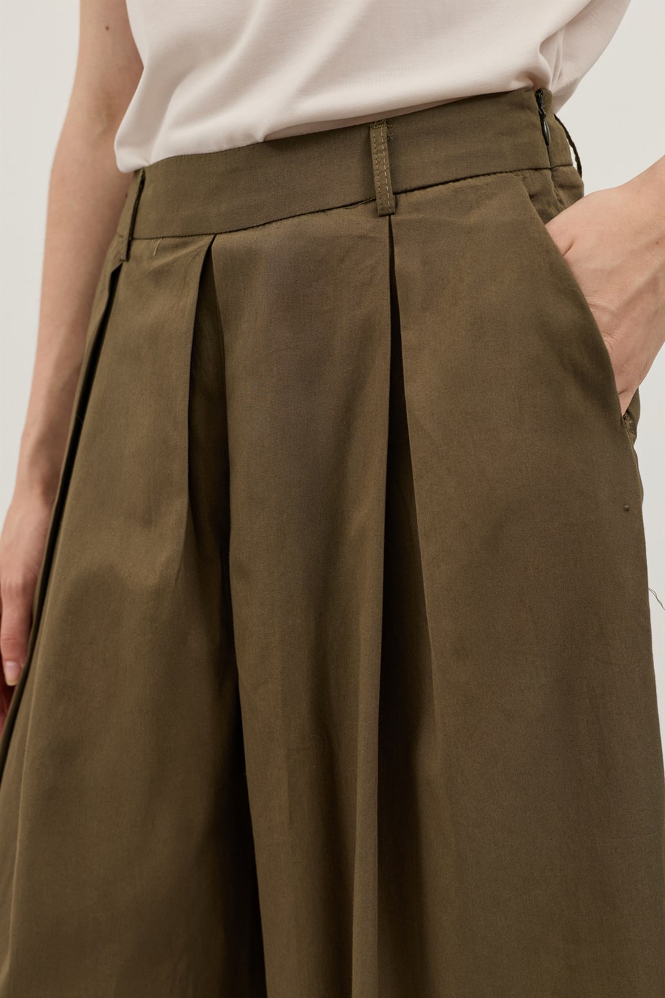 Antioch Haki Pileli Culotte Pantolon