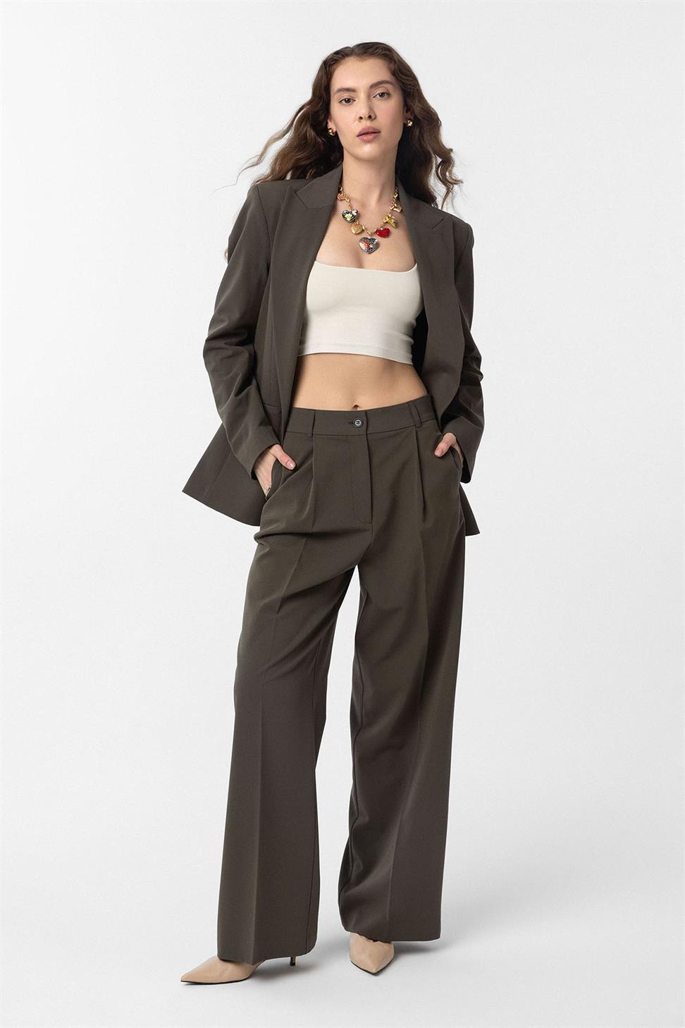 Antioch Haki Pilili Kadın Pantolon