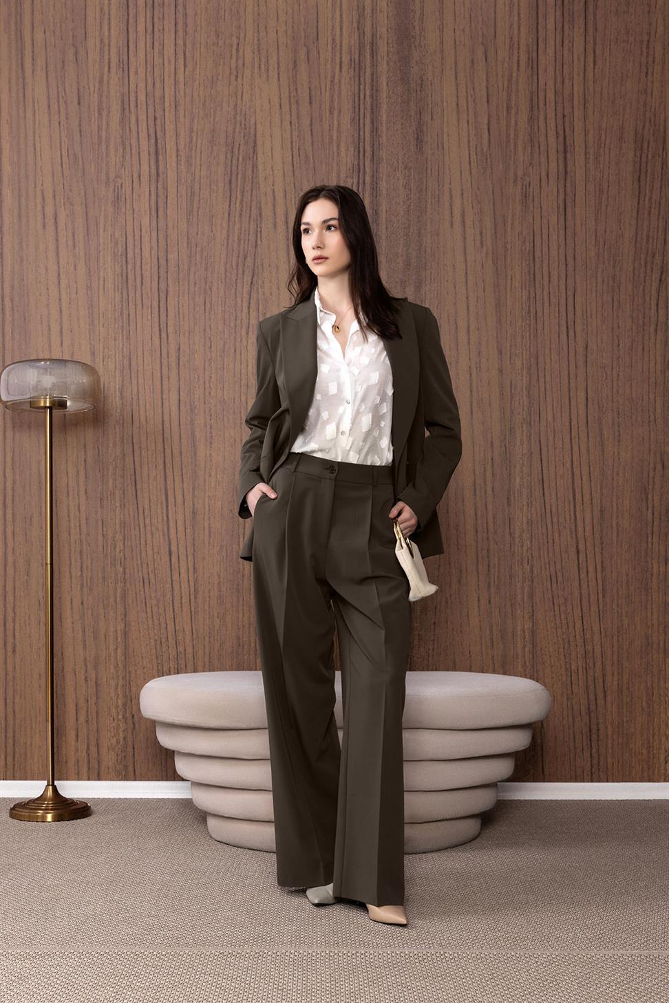 Antioch Haki Pilili Kadın Pantolon