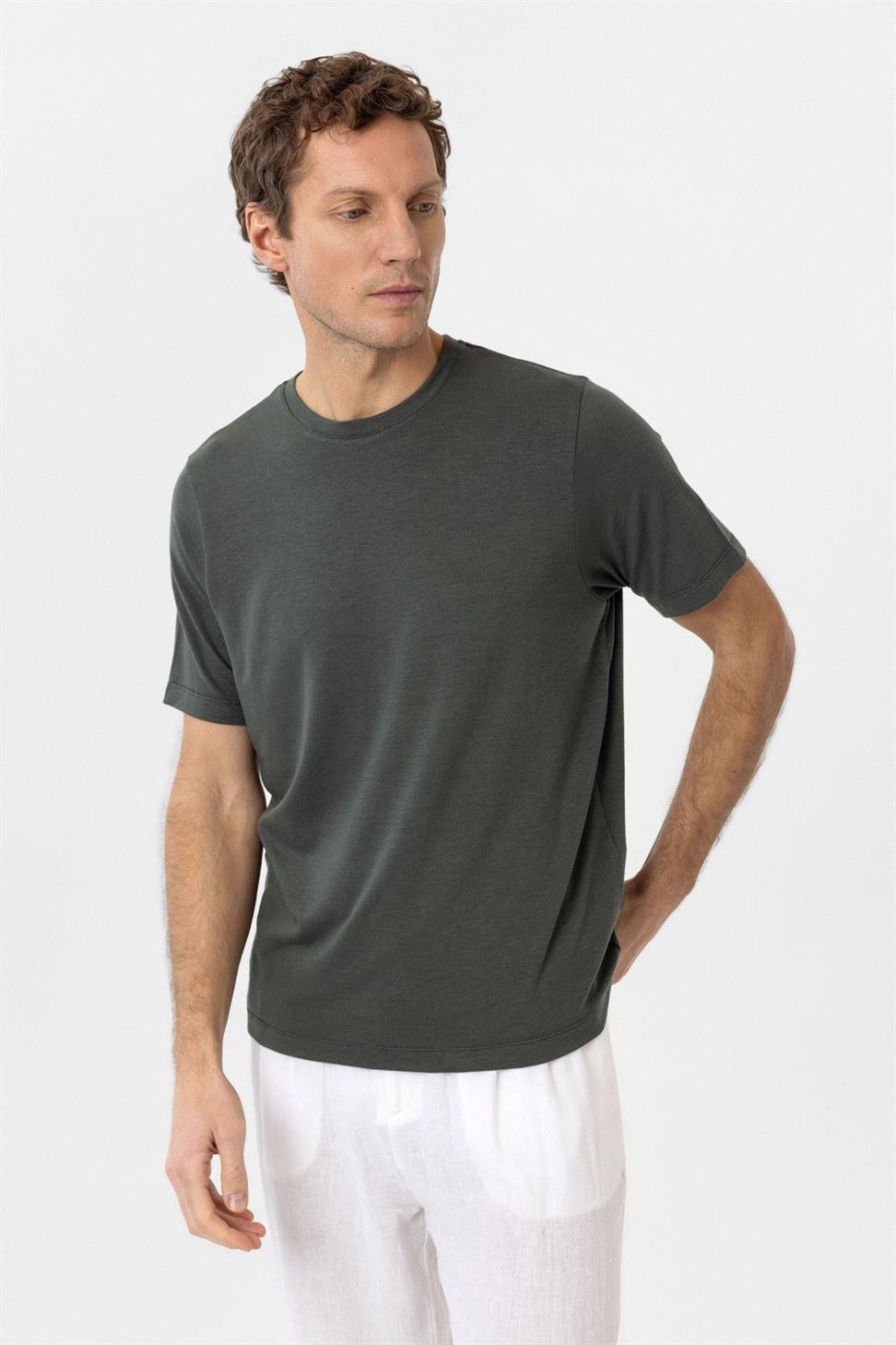Antioch Haki Regular Fit Basic Erkek T-Shirt