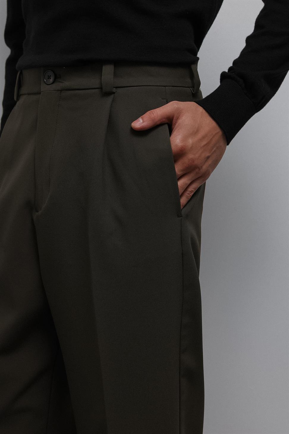 Antioch Haki Relax Fit Baggy Pilili Erkek Pantolon