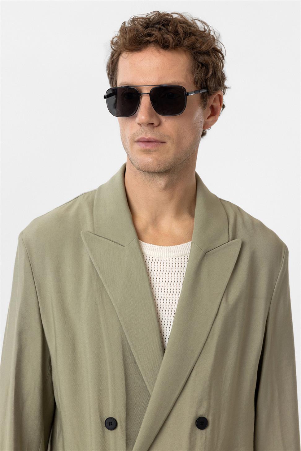 Antioch Haki Relax Fit Diagonel İnce Erkek Blazer Ceket