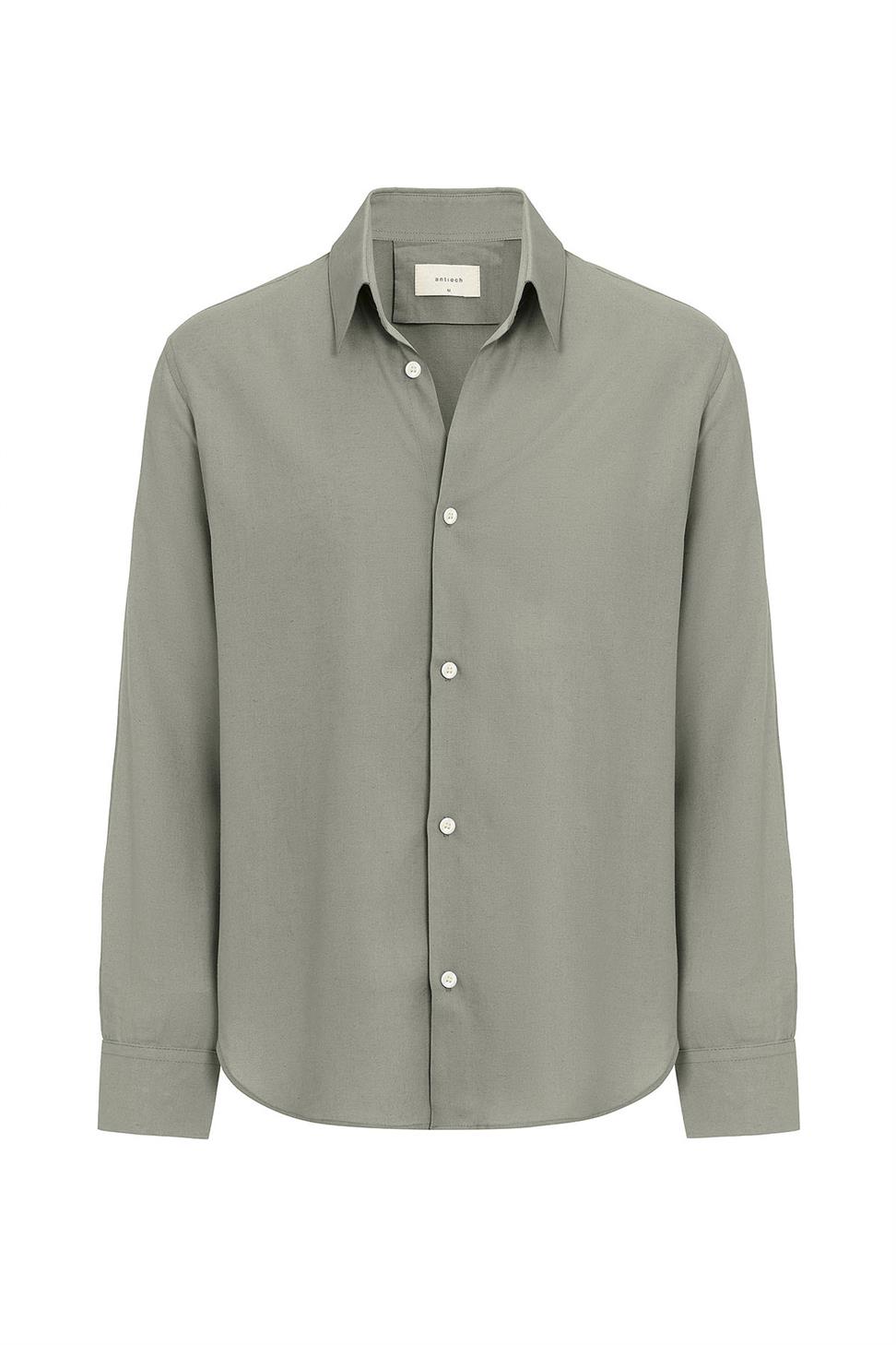 Antioch Haki Relax Fit Keten Karışımlı Erkek Gömlek