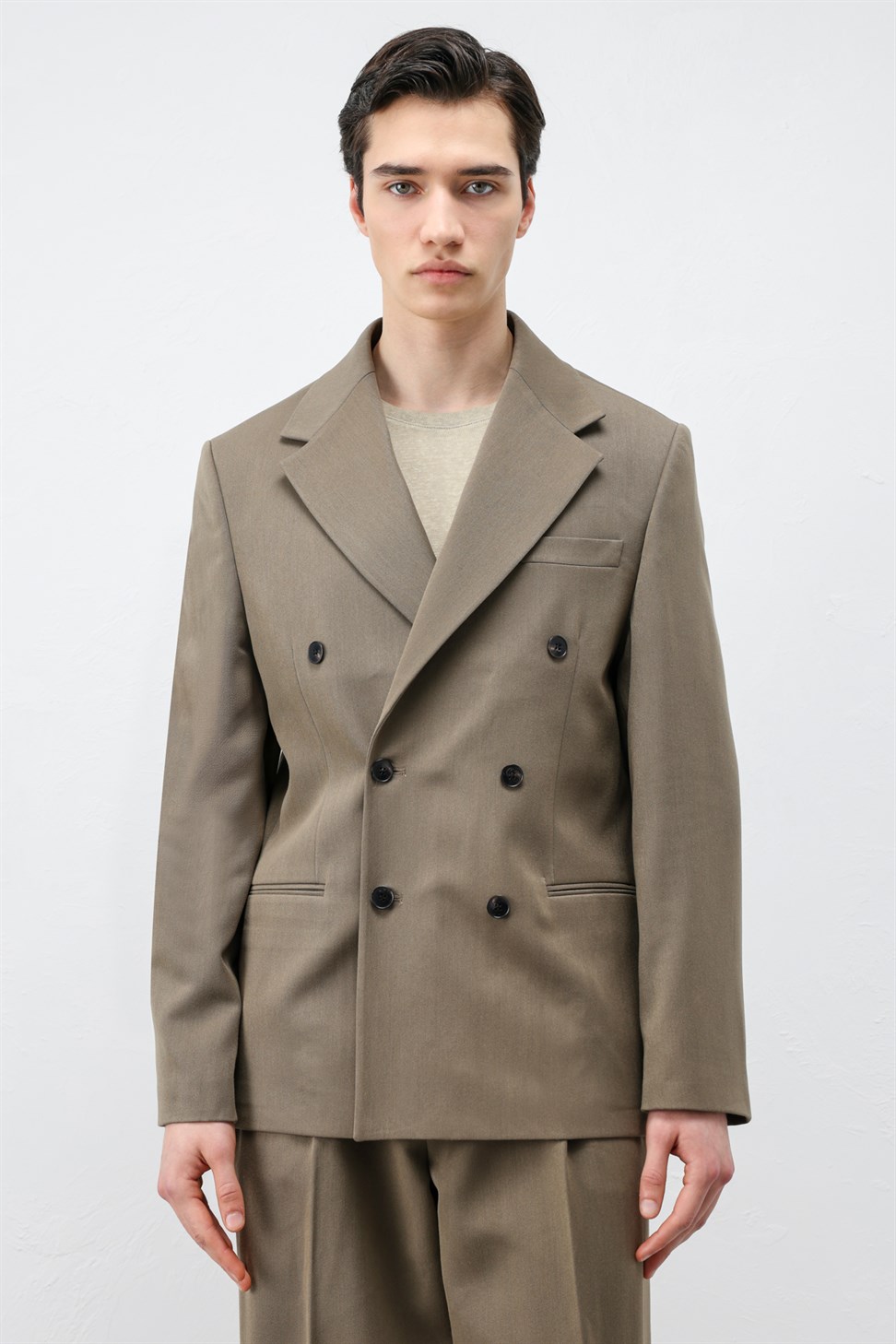 Antioch Haki Relax Fit Kruvaze Erkek Blazer Ceket