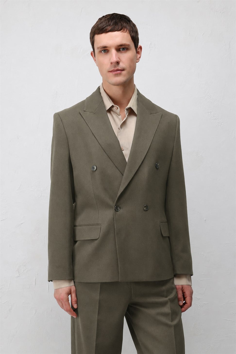 Antioch Haki Relax Fit Kruvaze Erkek Blazer Ceket