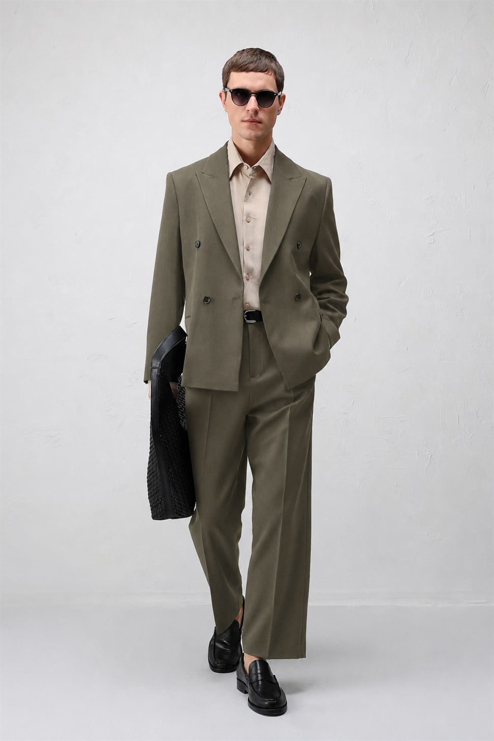 Antioch Haki Relax Fit Kruvaze Erkek Blazer Ceket