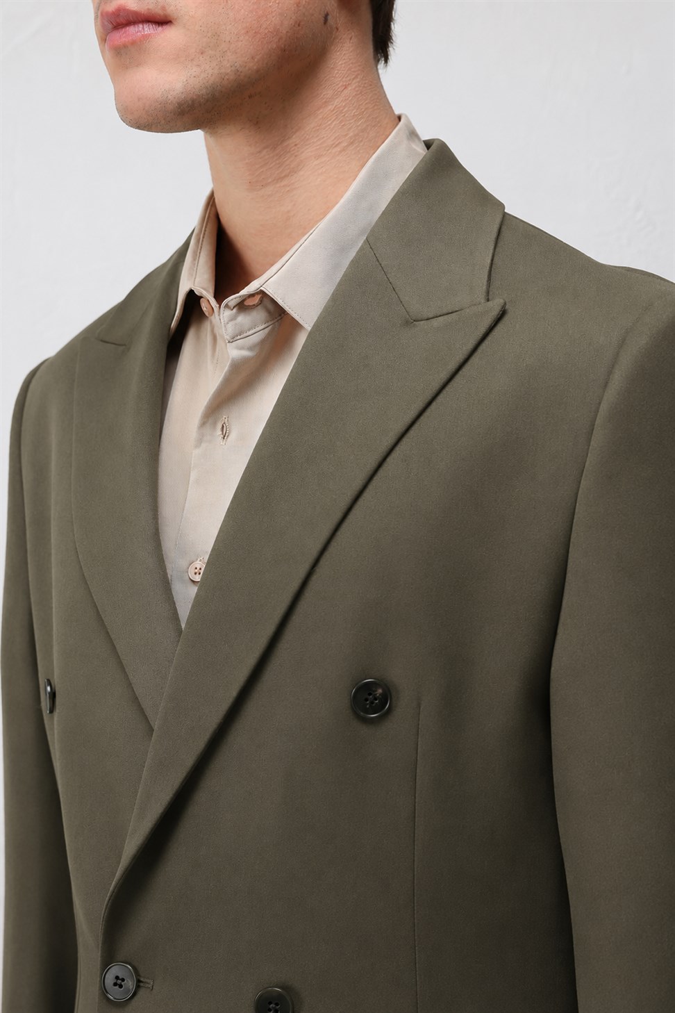 Antioch Haki Relax Fit Kruvaze Erkek Blazer Ceket